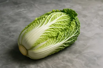 Fresh Napa Cabbage Head on Grey Background
