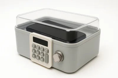 Smartphone Locked Inside A Digital Time Lock Box