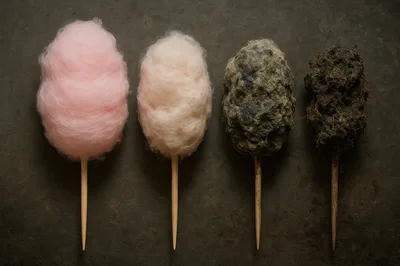 Four Cotton Candy Sticks Showing Decay Progression