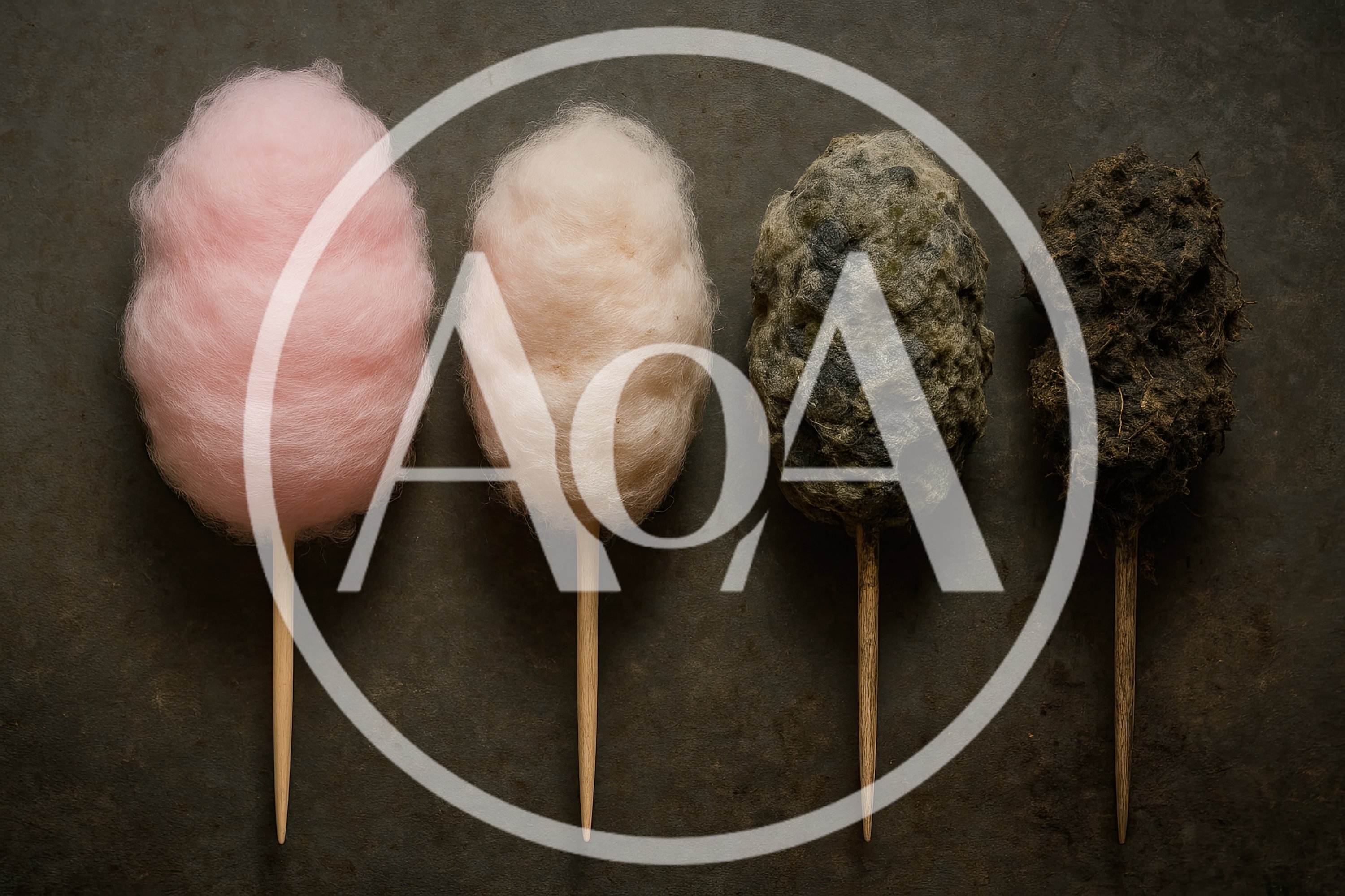 Four Cotton Candy Sticks Showing Decay Progression