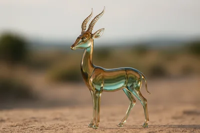 Glass Gazelle Figurine Standing On Sandy Ground