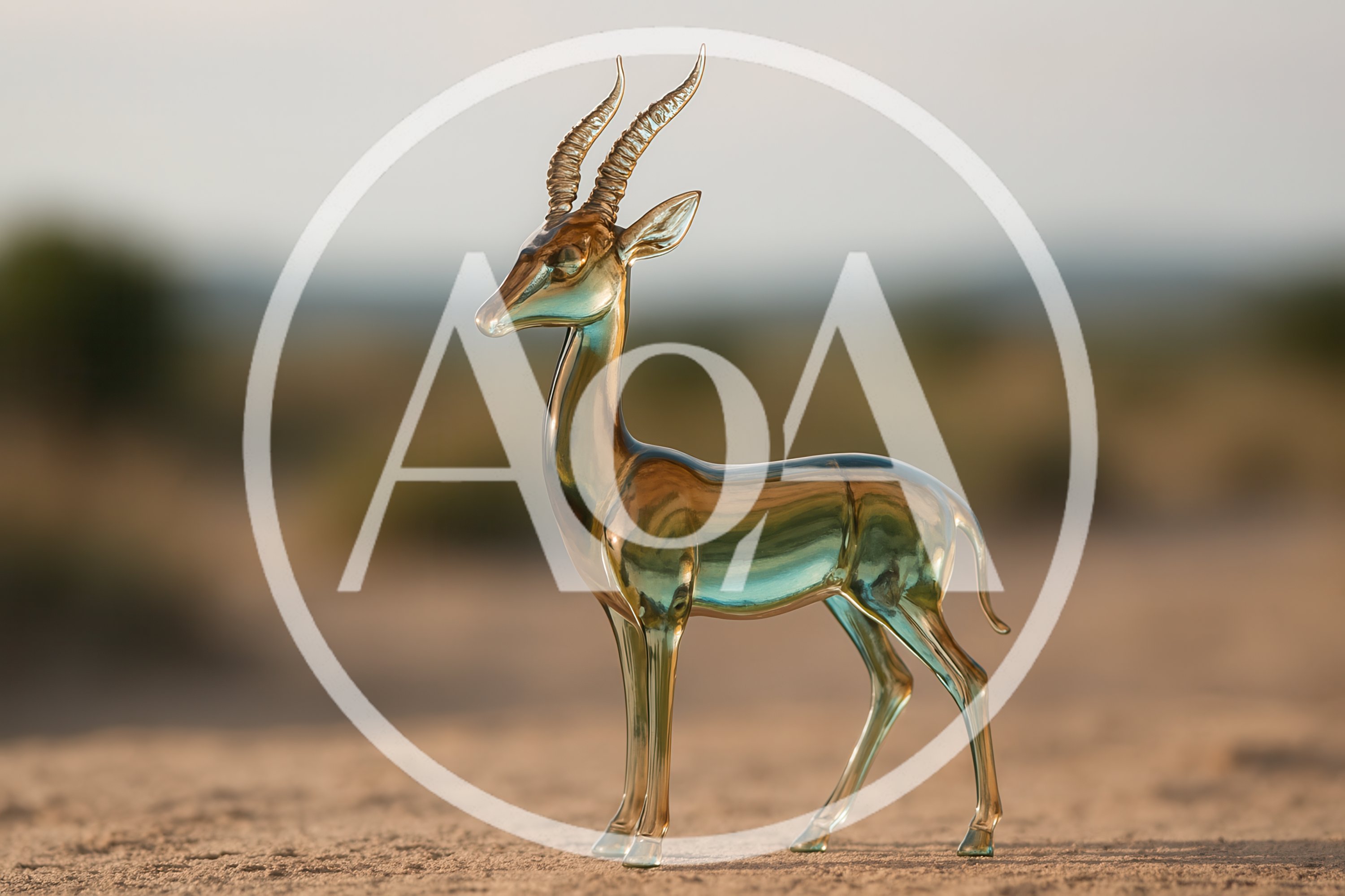 Glass Gazelle Figurine Standing On Sandy Ground