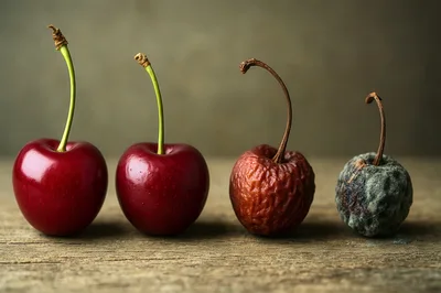 Four Cherries Showing Stages Of Decay