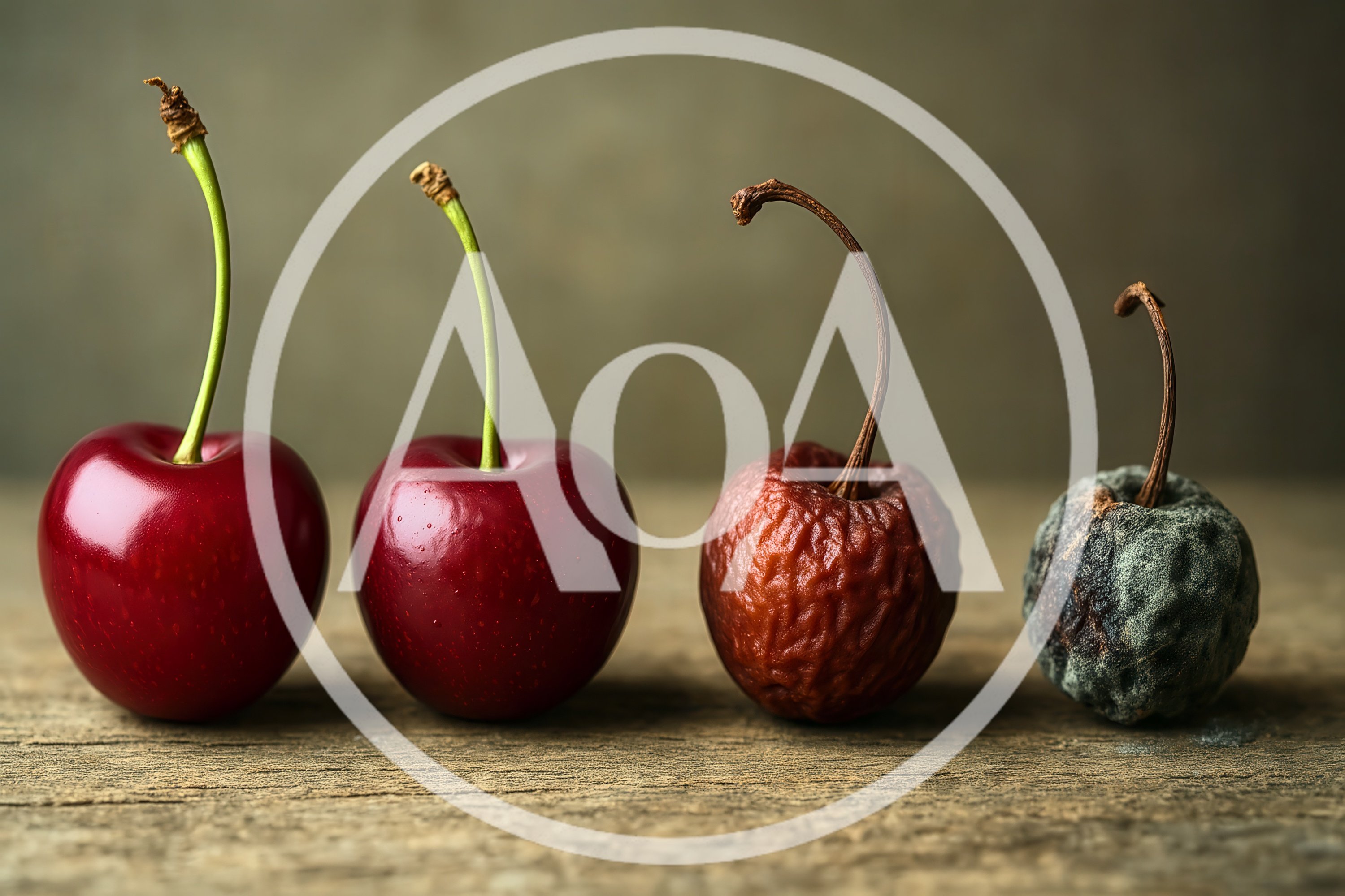 Four Cherries Showing Stages Of Decay
