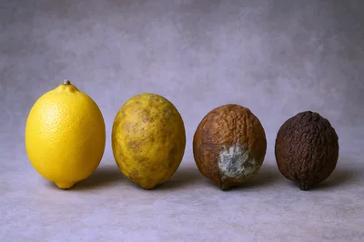 Four Lemons Showing Stages Of Decay And Decomposition