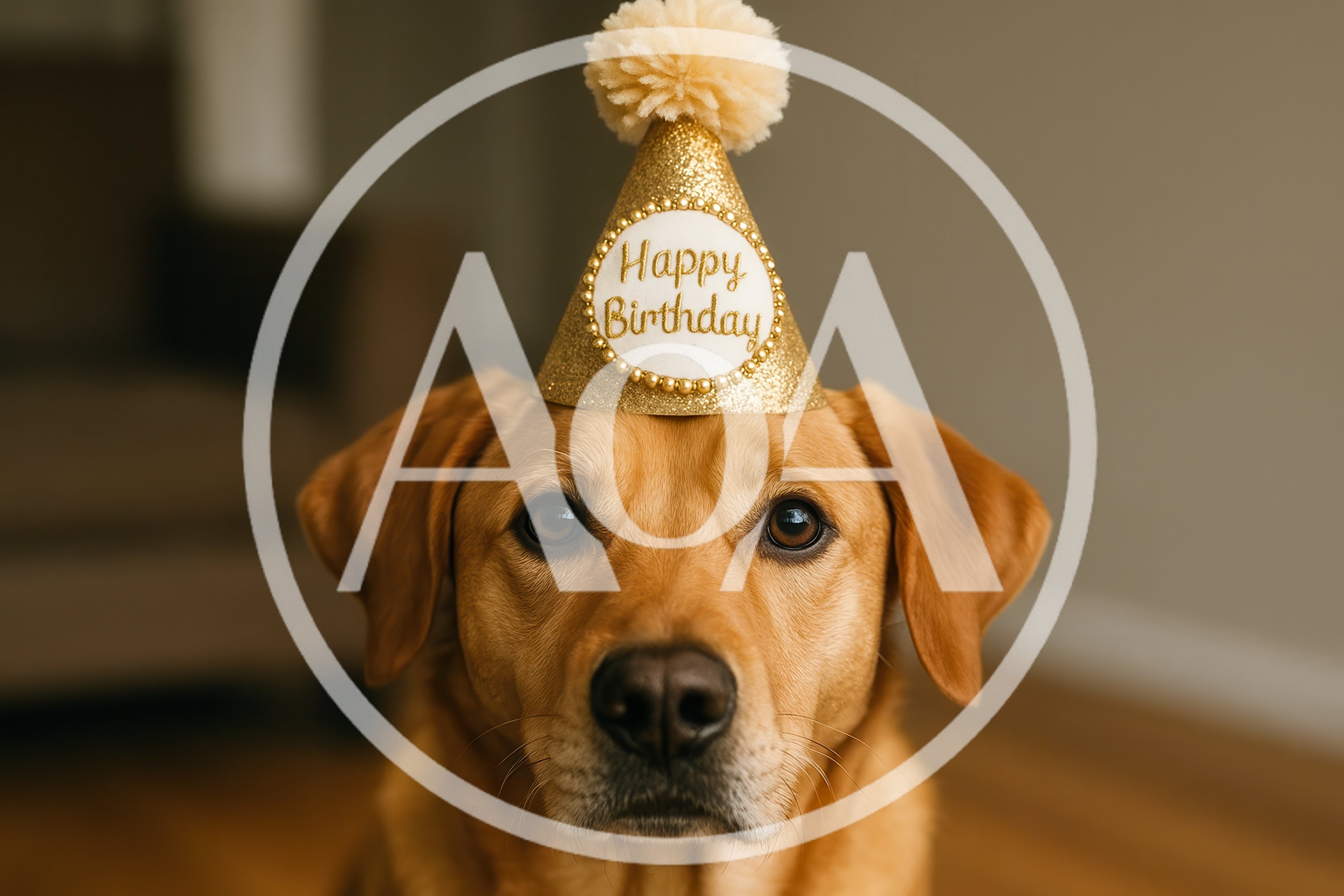 Golden Labrador Retriever Wearing A Birthday Party Hat