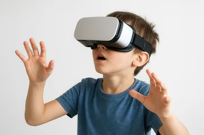 Young Boy Wearing Virtual Reality Headset