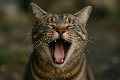 Close Up Of A Yawning Tabby Cat