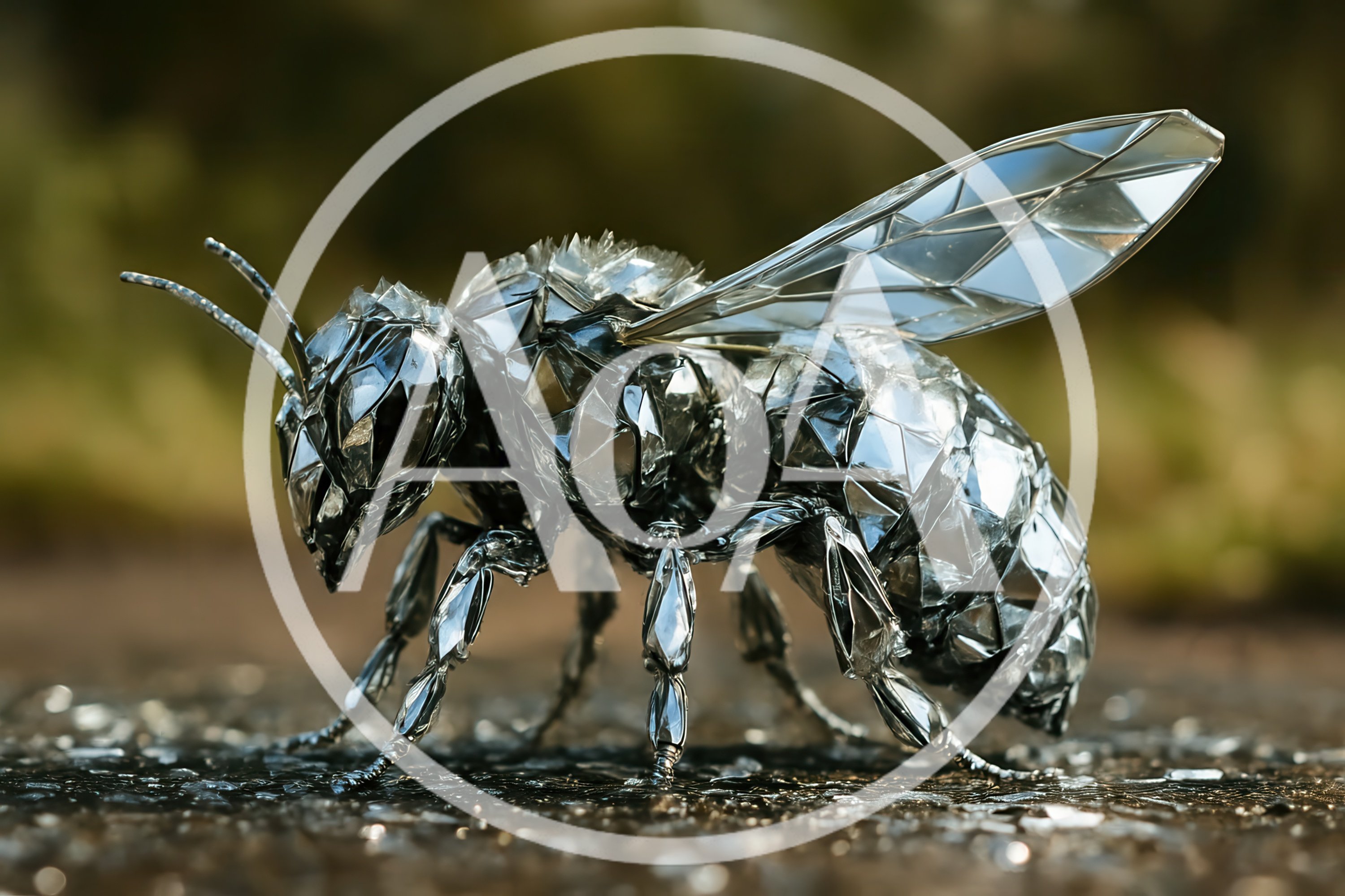 Metallic Geometric Bee Sculpture On Textured Surface
