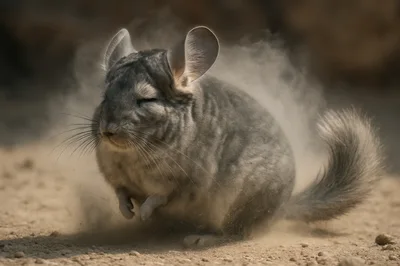 Chinchilla Taking A Dust Bath In Natural Habitat