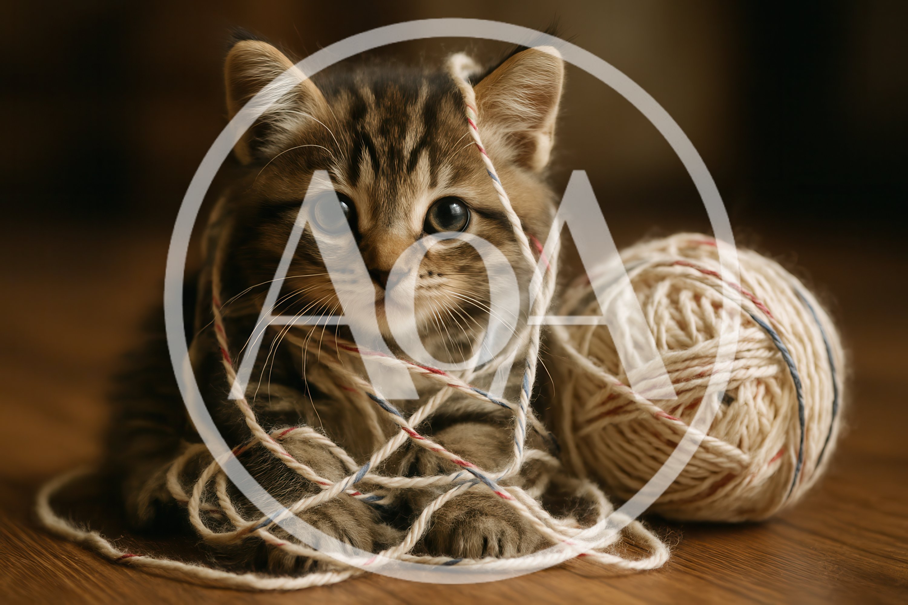 Cute Tabby Kitten Playing With A Ball Of Yarn