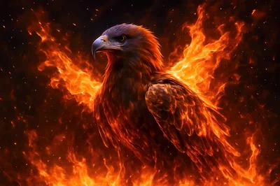 Majestic Eagle Engulfed In Intense Fiery Flames
