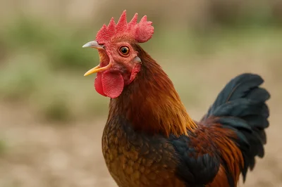 Close Up Of A Crowing Rooster