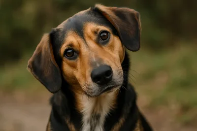 Portrait Of A Curious Mixed Breed Dog