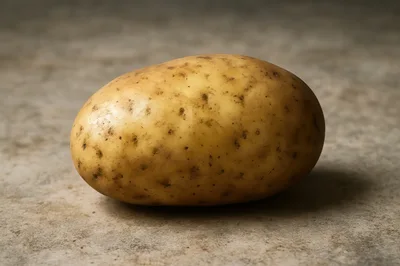 Single Raw Potato On A Textured Stone Surface