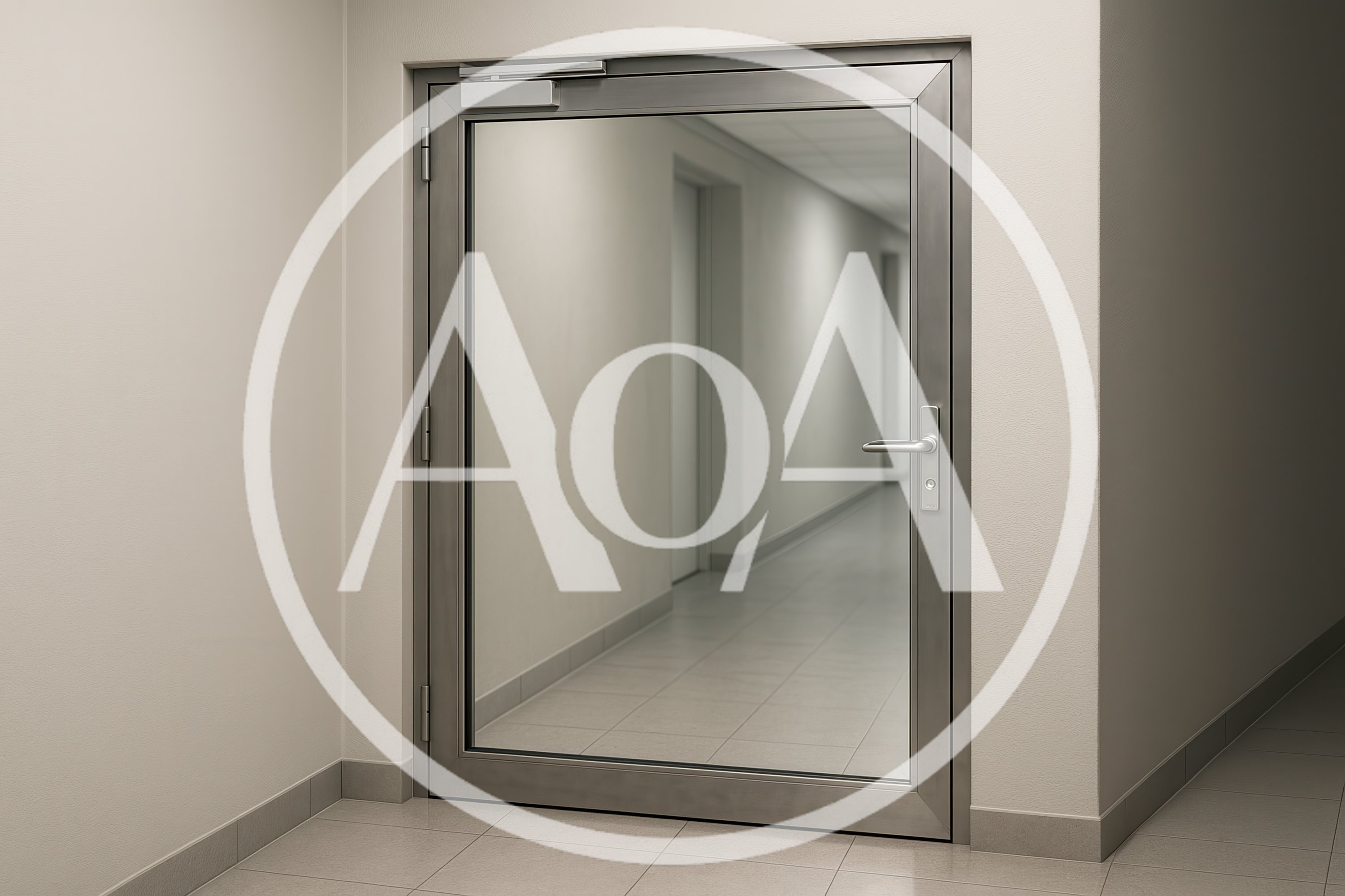 Modern Glass Door In A Commercial Hallway