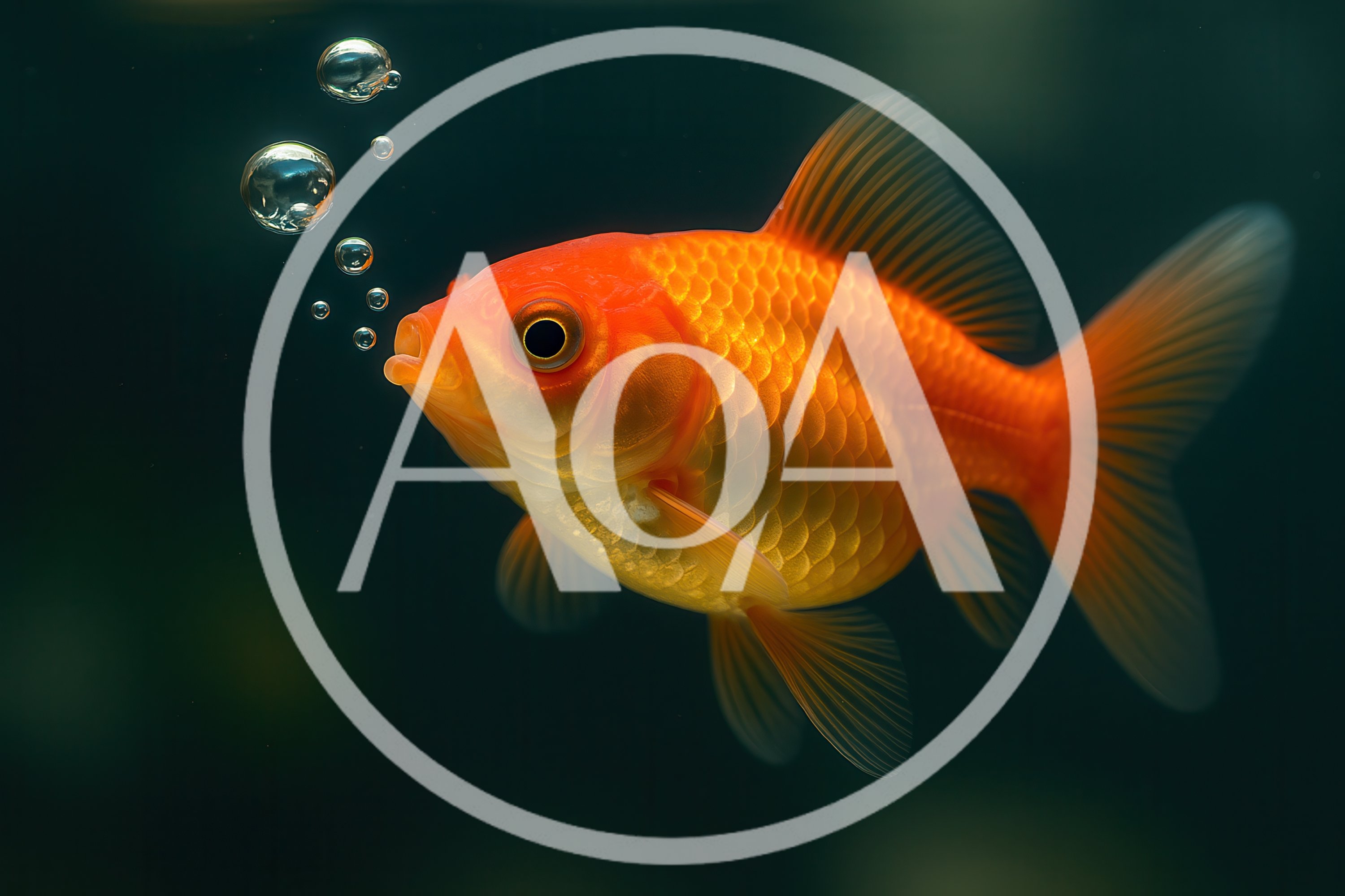 Goldfish Swimming Underwater With Rising Air Bubbles