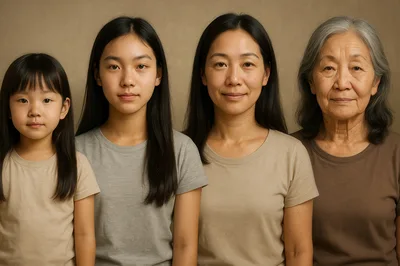Four Generations Of Asian Women Standing Together