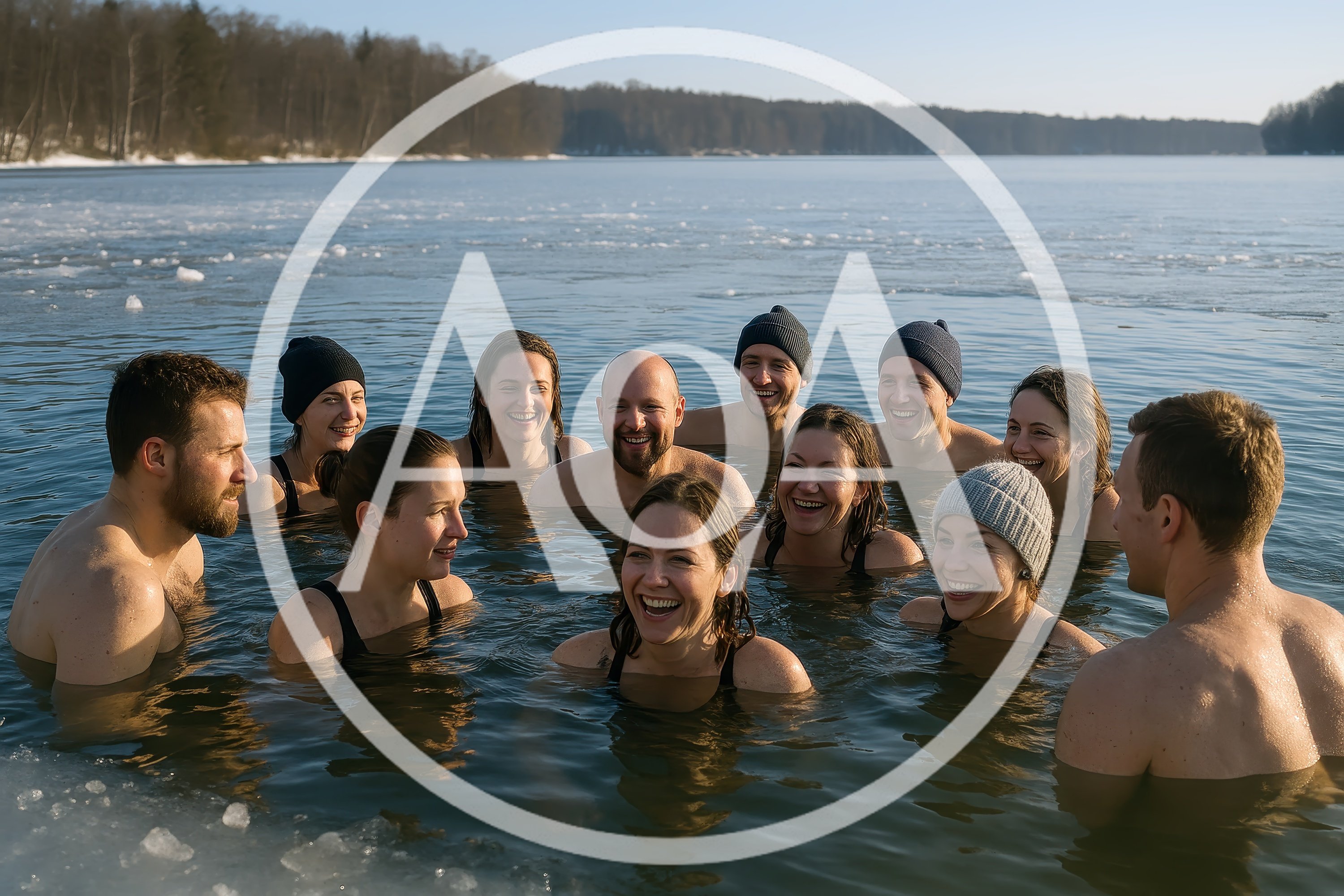 Group Of Friends Enjoying Winter Ice Bathing