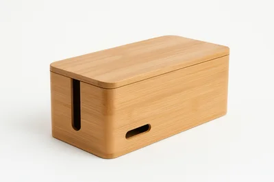 Bamboo Cable Management Box for Desk Organization
