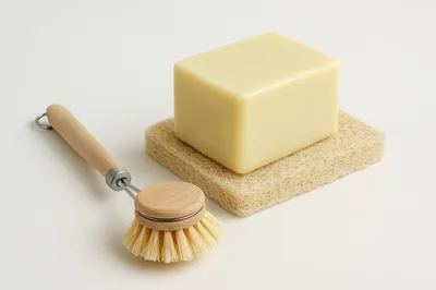 Eco Friendly Dish Soap Bar and Scrubbing Brush