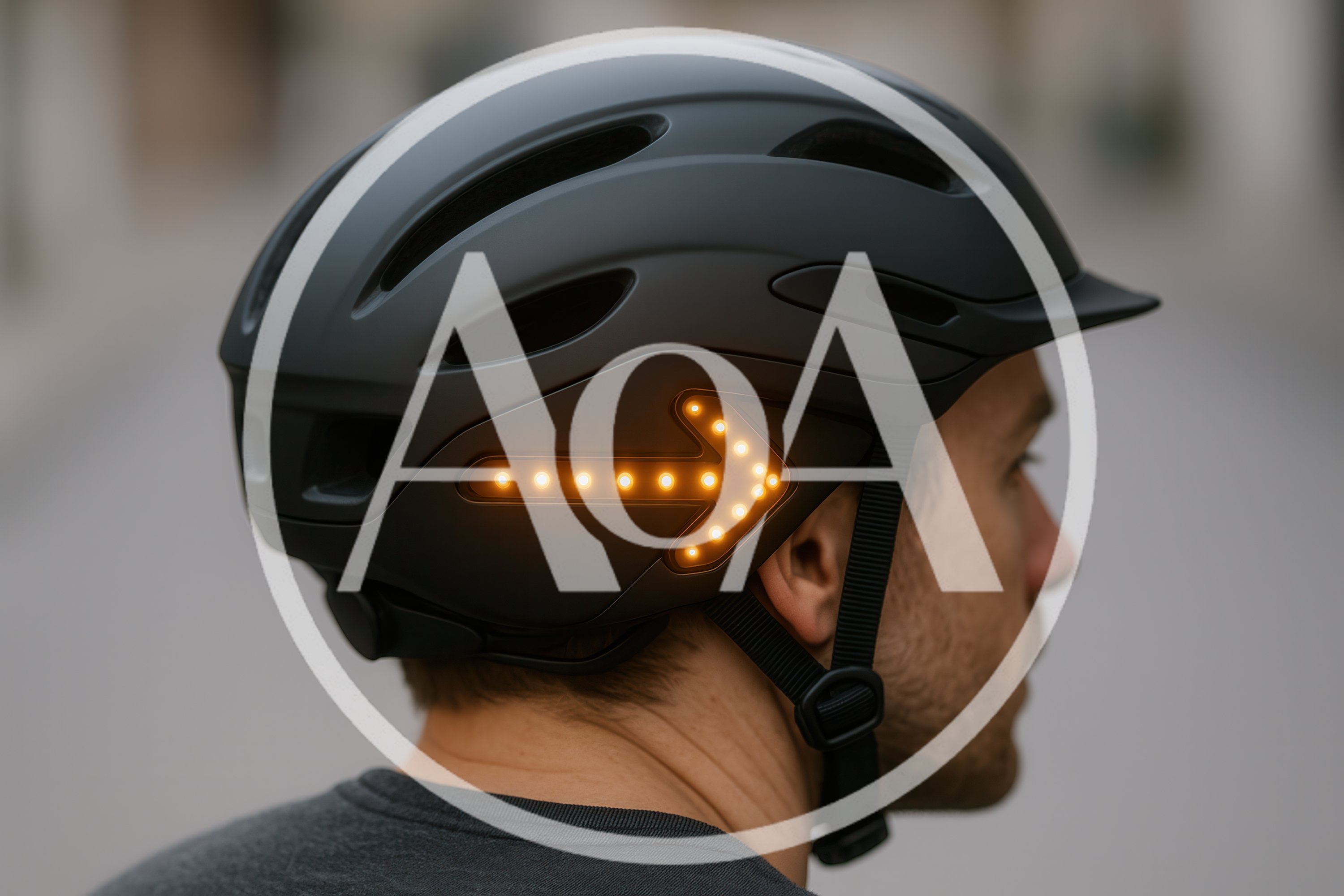 Cyclist Wearing Smart Helmet With Integrated LED Turn Signal