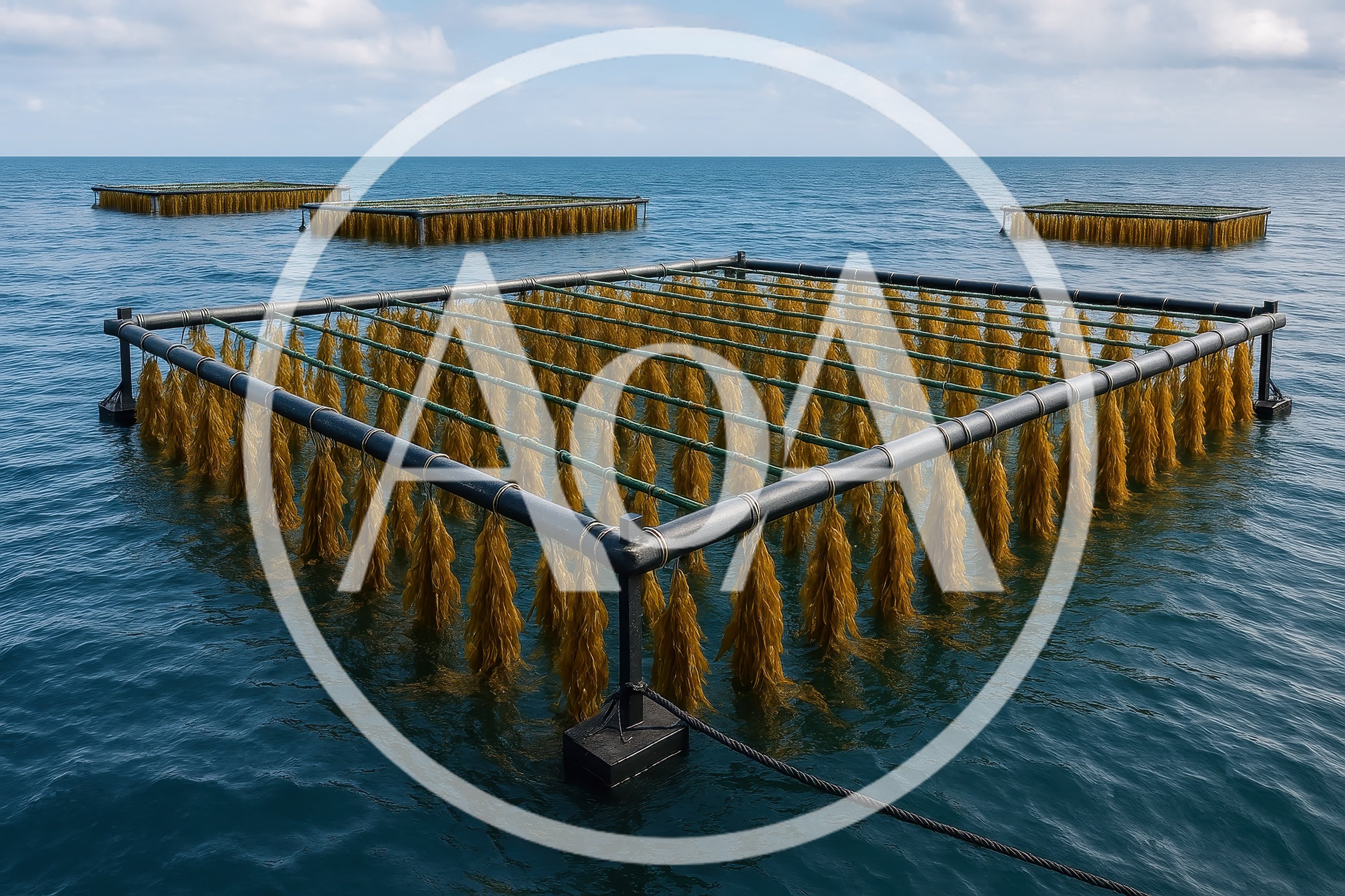Offshore Kelp Farming Structures Floating In The Ocean