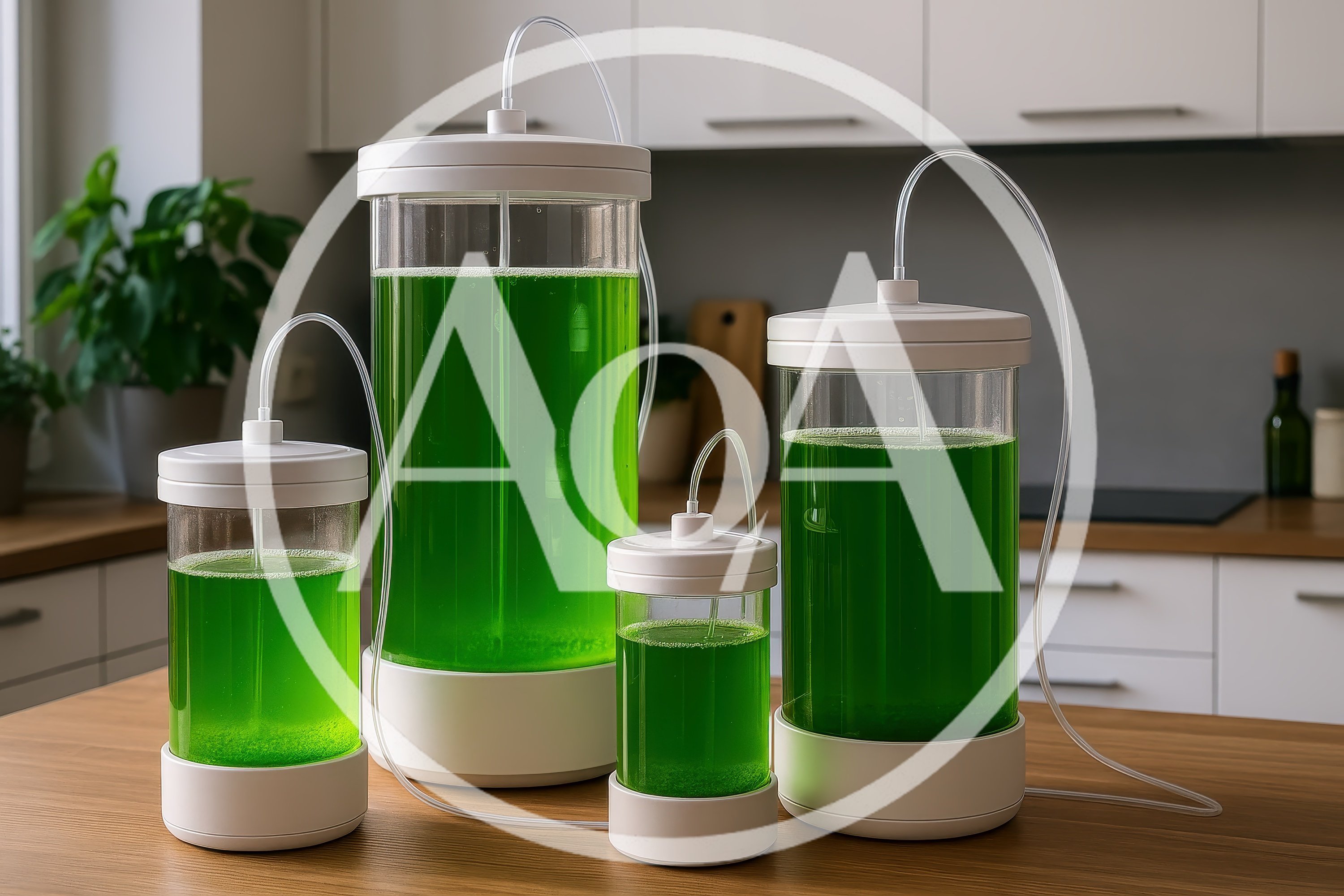 Algae Bioreactor Systems Growing Green Microalgae In Kitchen