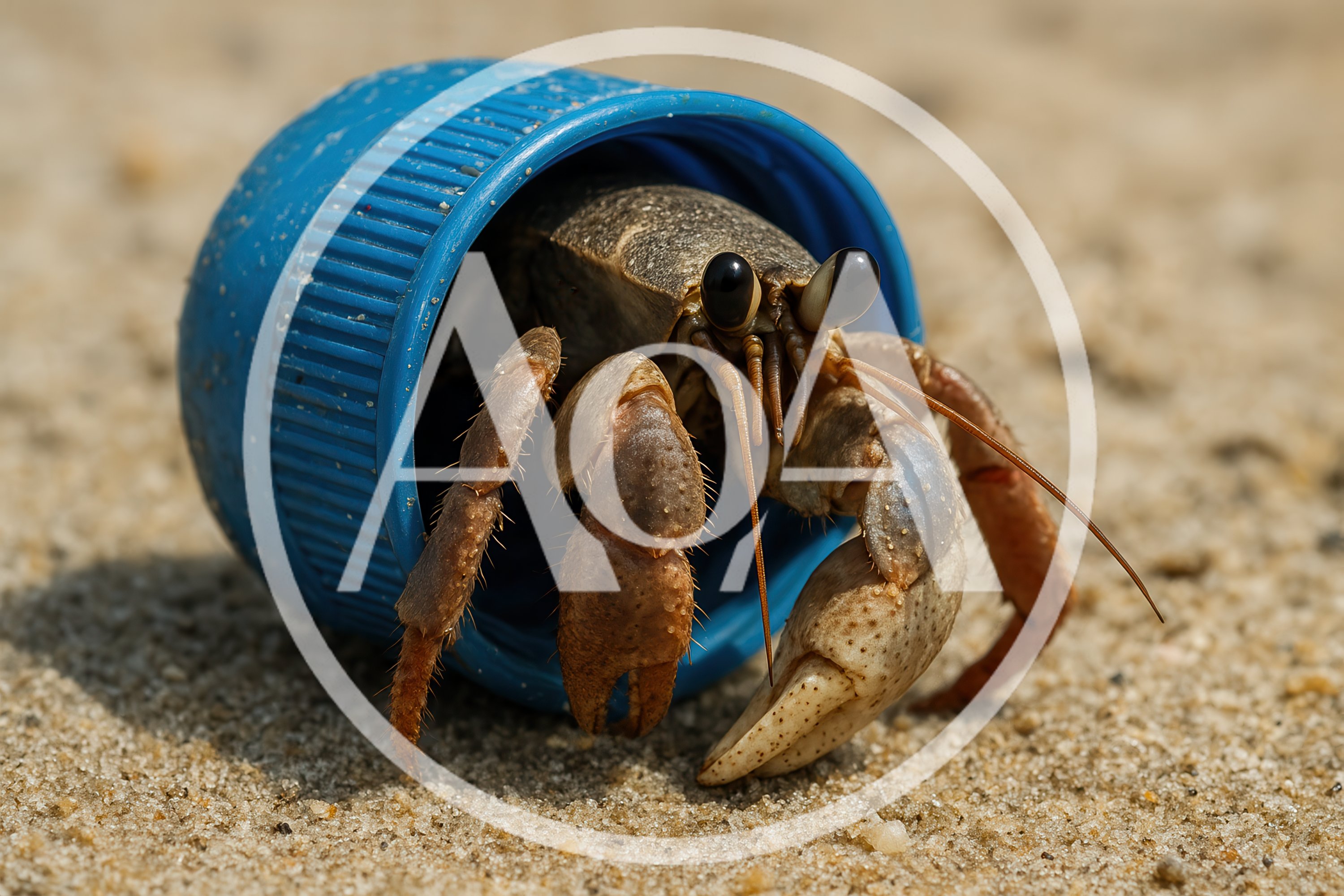 Hermit Crab Using Plastic Bottle Cap As Shell