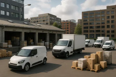 White Delivery Vans at Industrial Warehouse Loading Dock