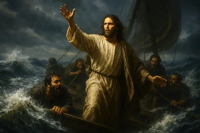 Jesus Calming The Storm On A Turbulent Sea