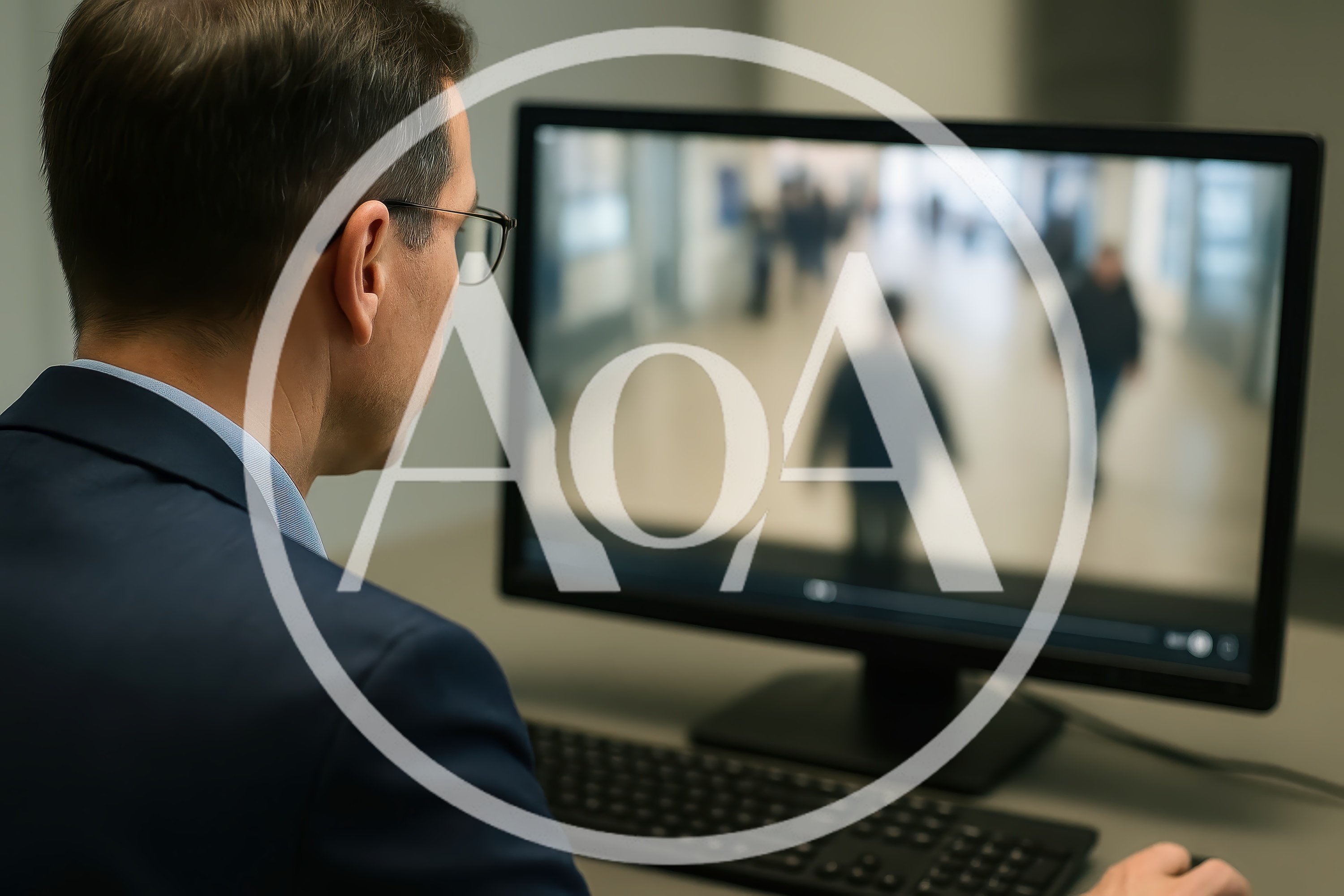 Security Professional Monitoring Surveillance Footage On Computer