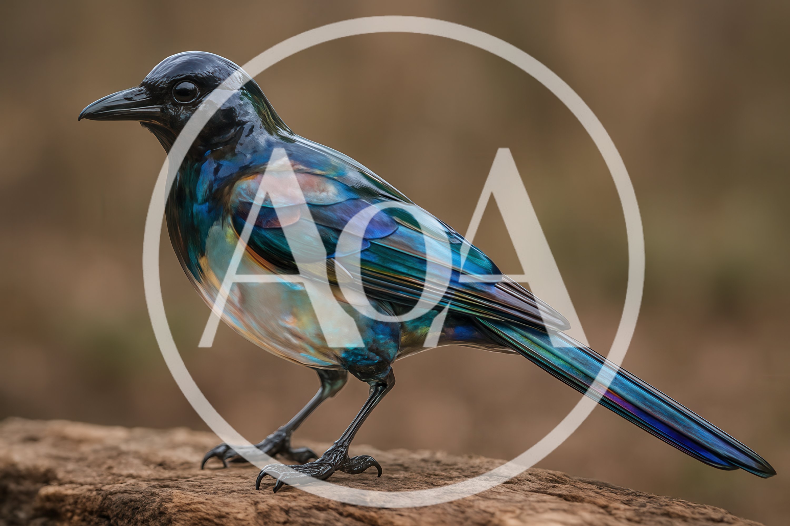 Iridescent Grackle Perched On A Weathered Wooden Log