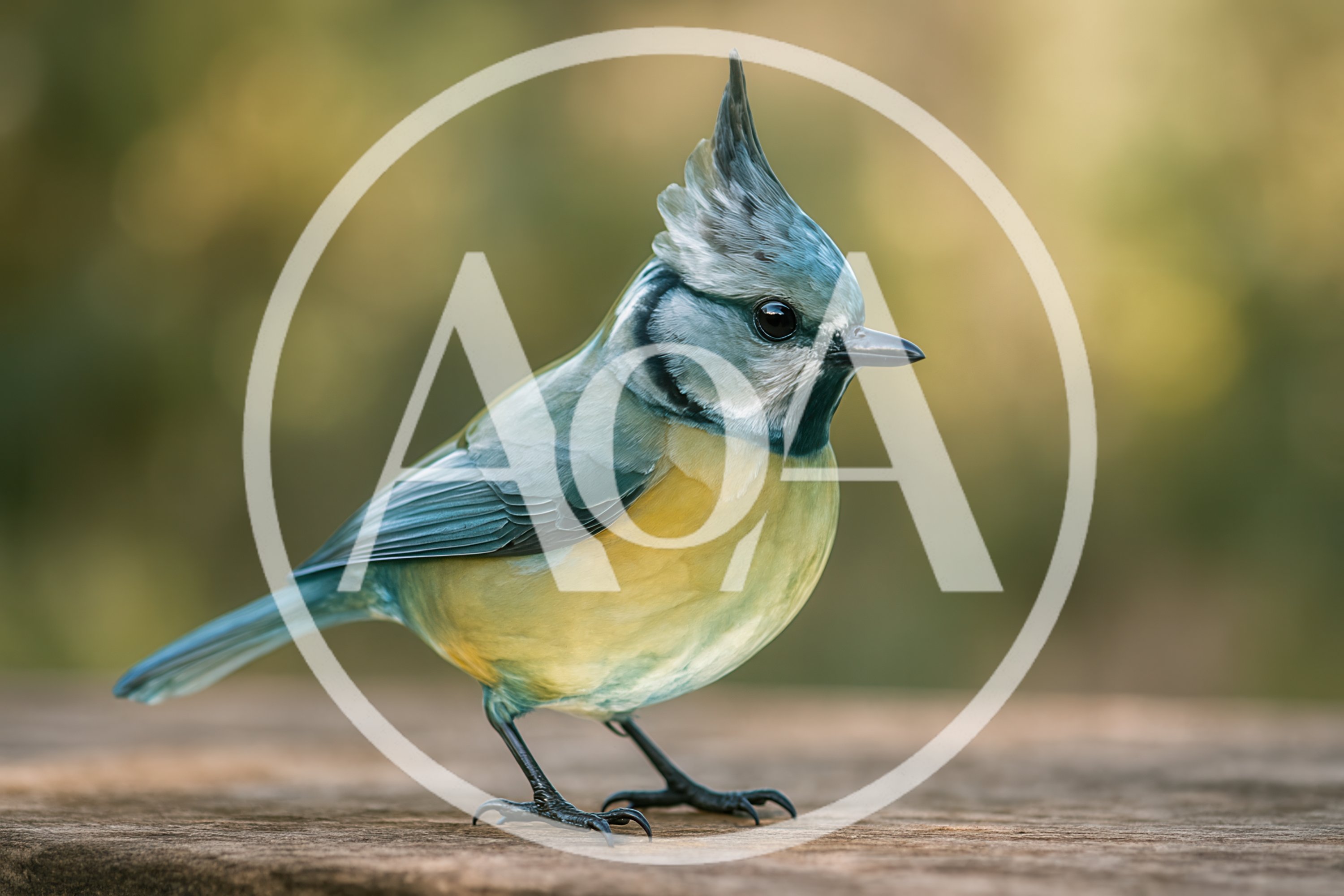 Crested Blue Tit Bird Standing on Wooden Surface