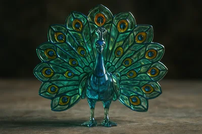 Glass Peacock Figurine With Intricate Feather Details