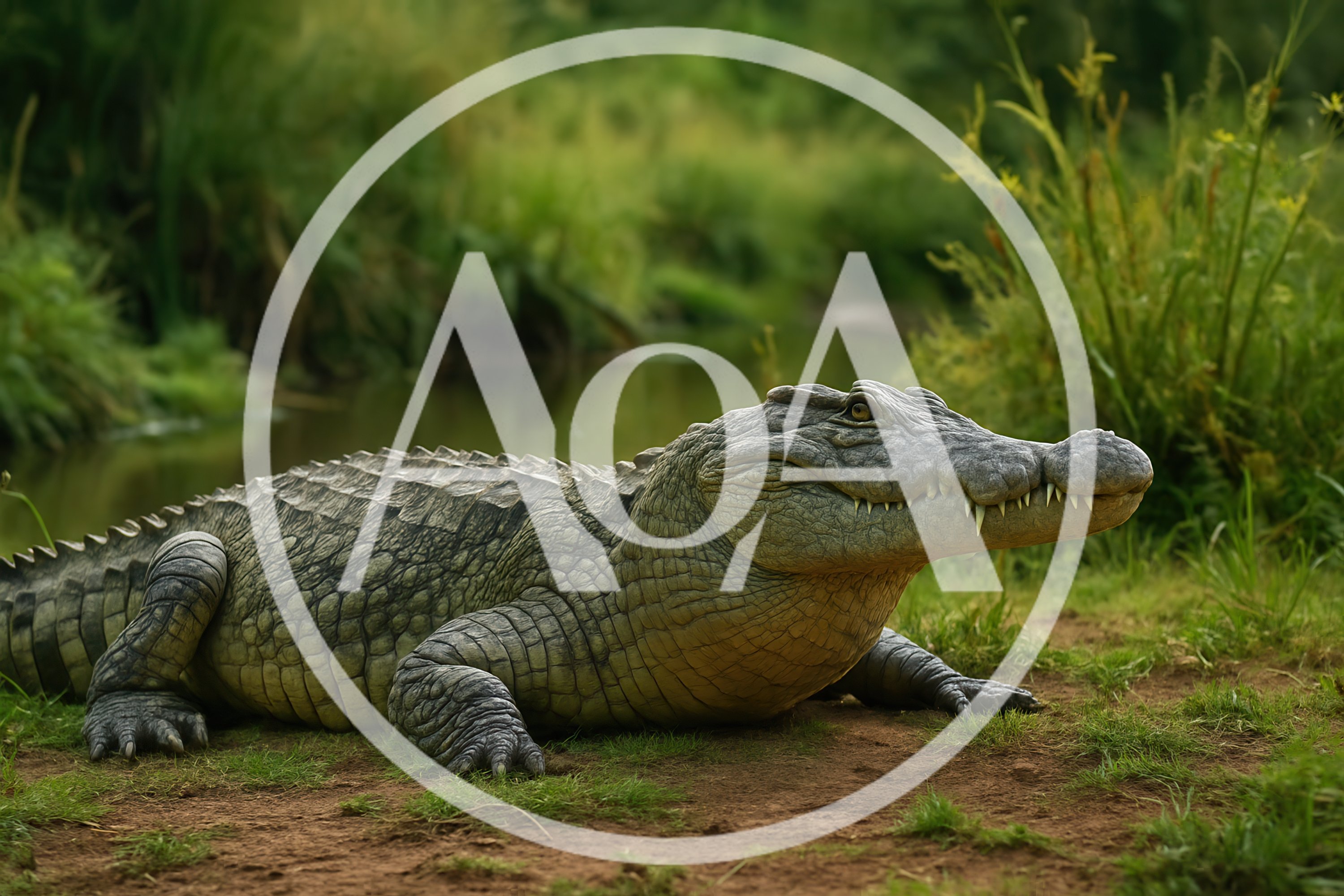 Large Crocodile Resting on a Riverbank