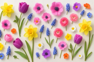 Spring Flower Flat Lay Arrangement