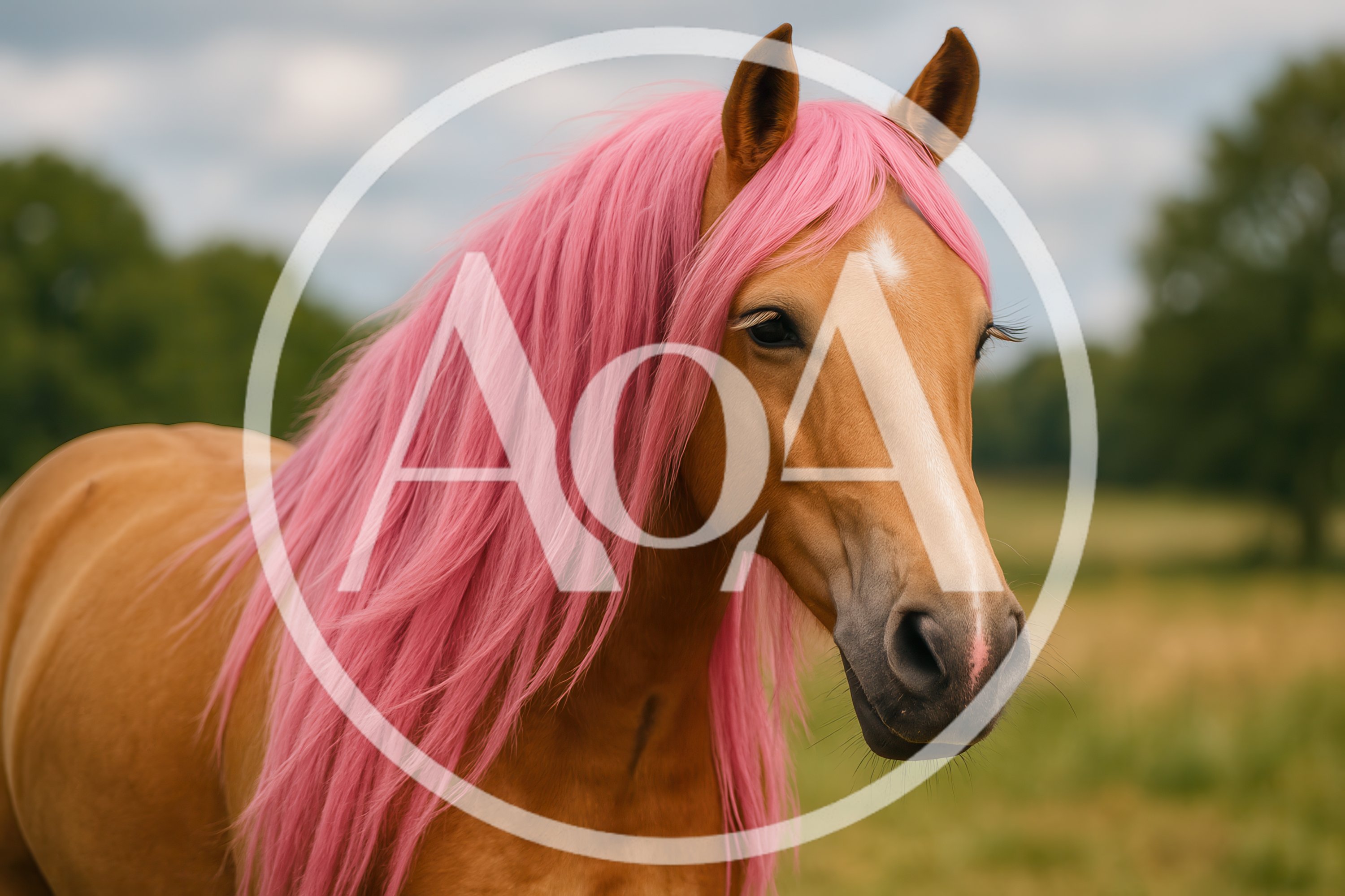 Portrait Of A Palomino Horse With Dyed Pink Mane