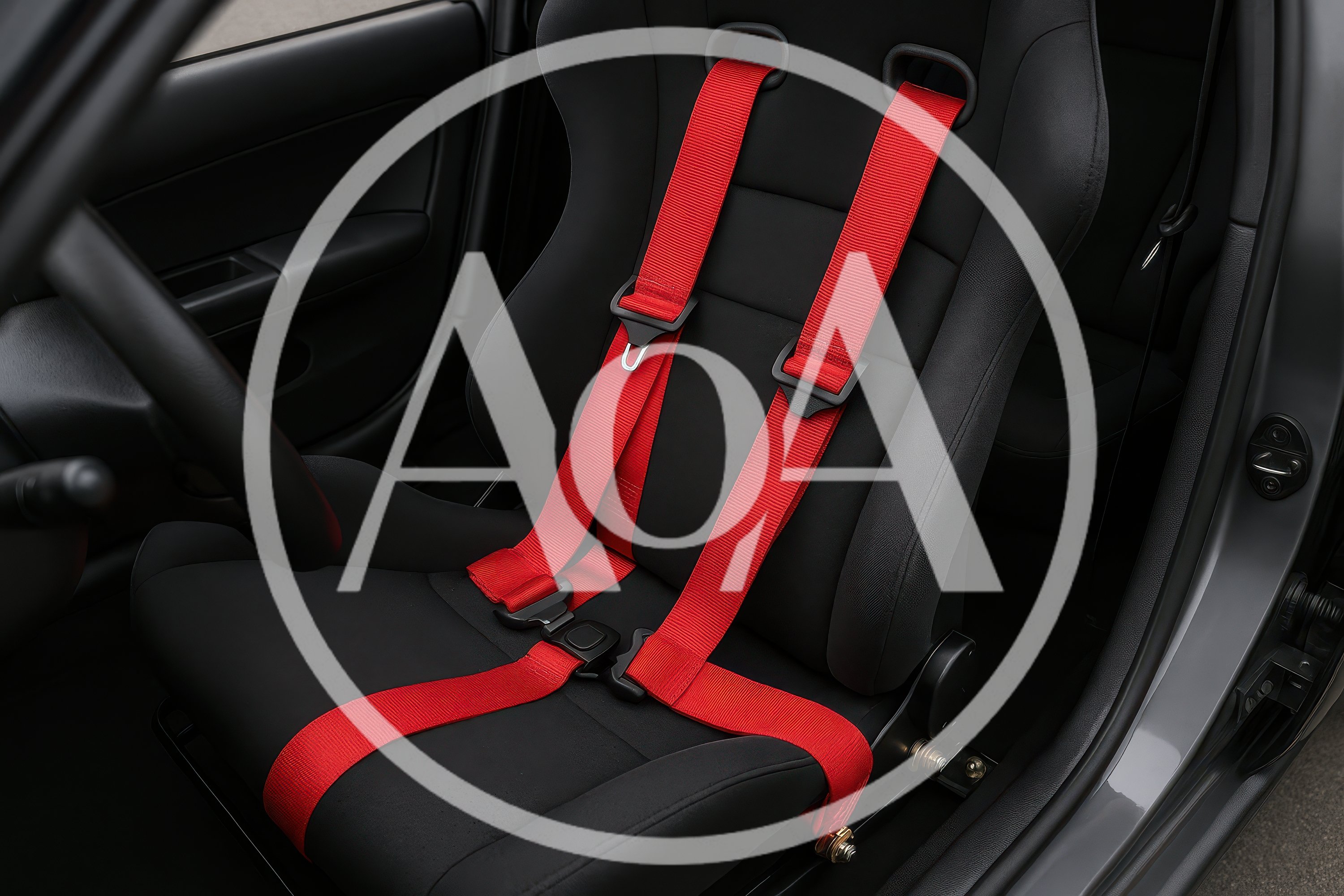 Racing Bucket Seat With Red Harness In Sports Car
