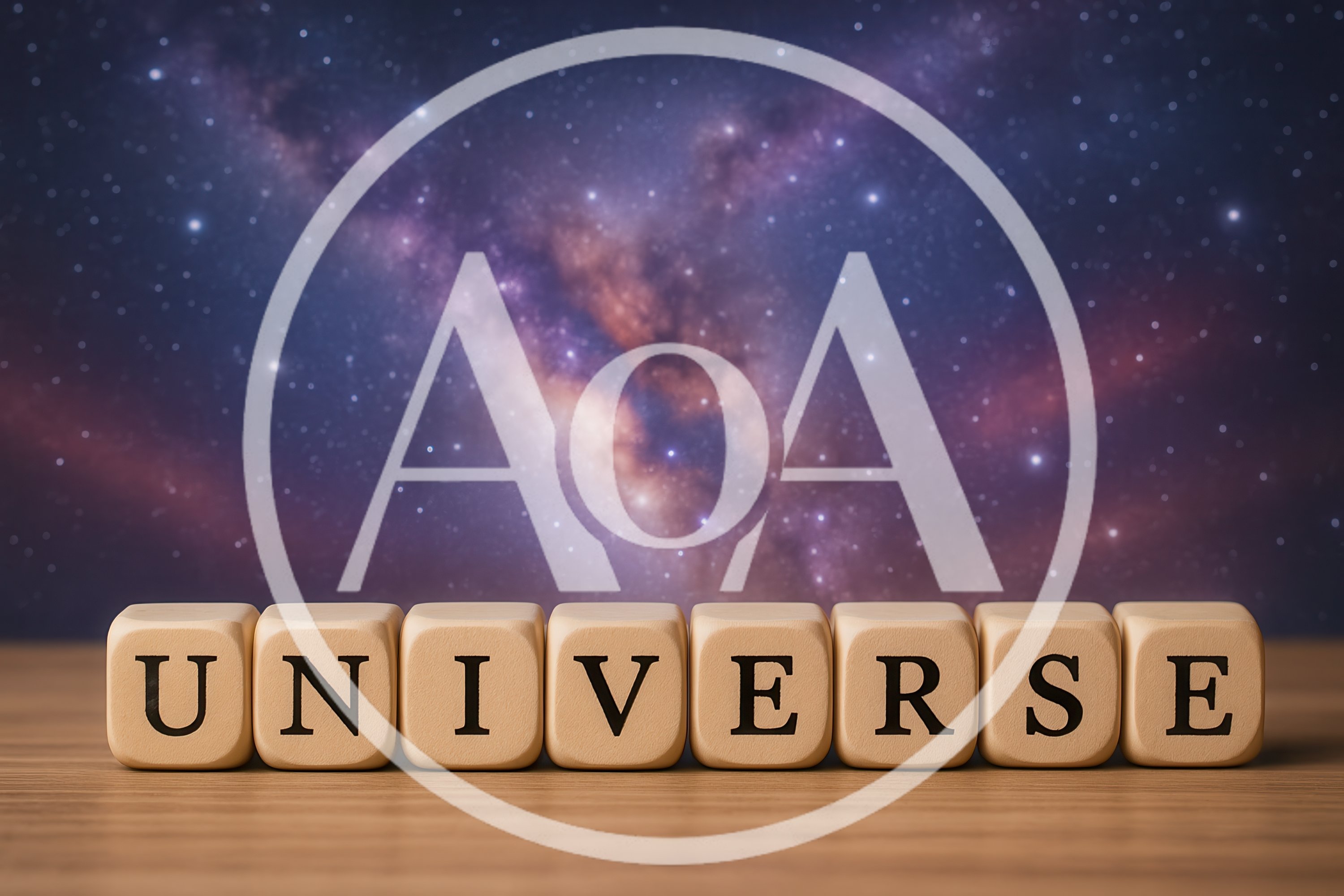Wooden Blocks Spelling Universe Against A Starry Galaxy Background