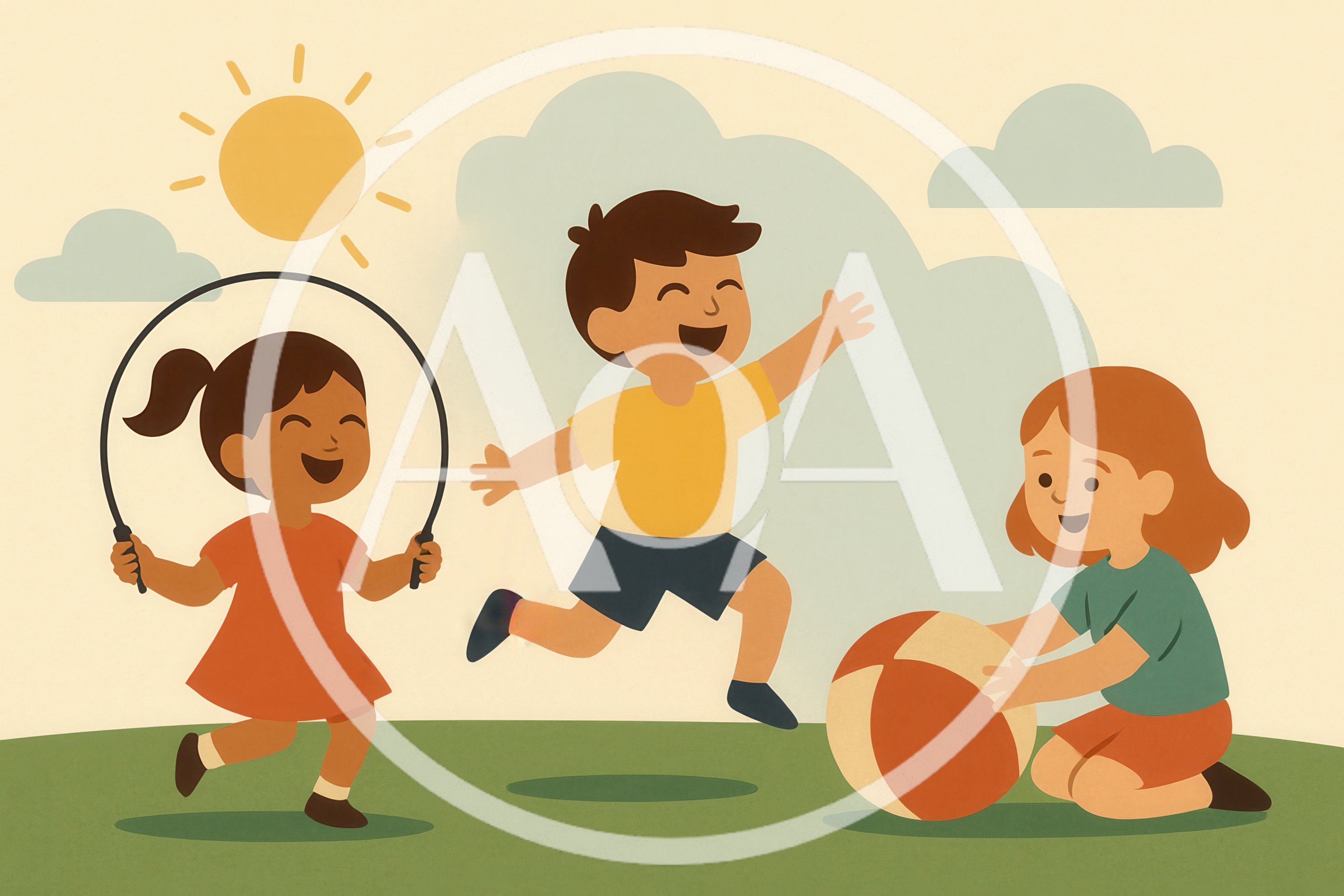 Happy Children Playing Outdoors In A Sunny Park