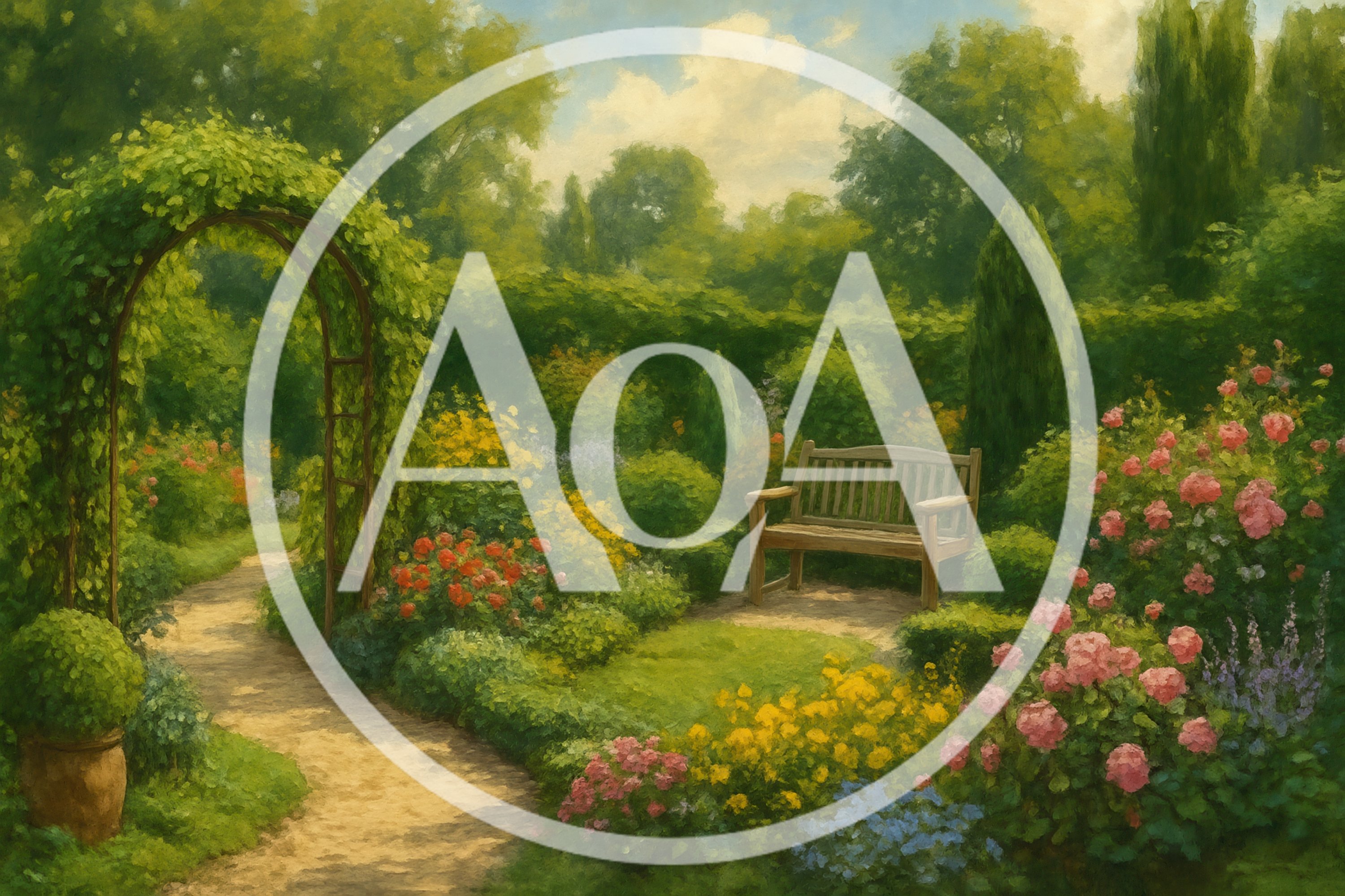 Impressionist Painting Of A Peaceful Garden With Bench