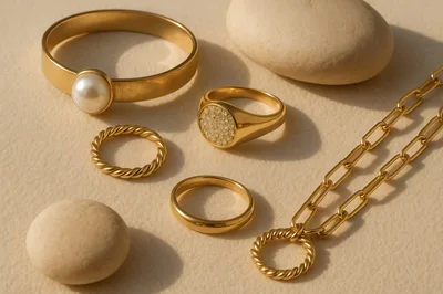 Gold Jewelry Collection With Pearl And Diamond Rings