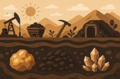 Mining Industry Concept With Underground Resources And Equipment