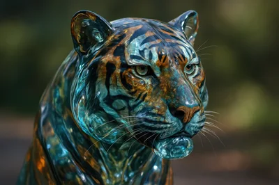 Glass Sculpture Of A Tiger Head