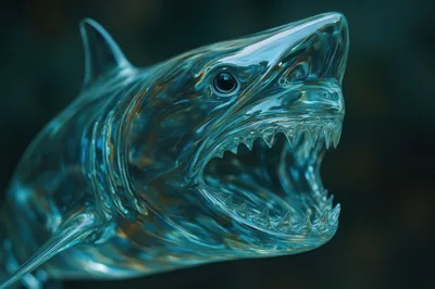 Transparent Glass Shark Sculpture With Open Mouth