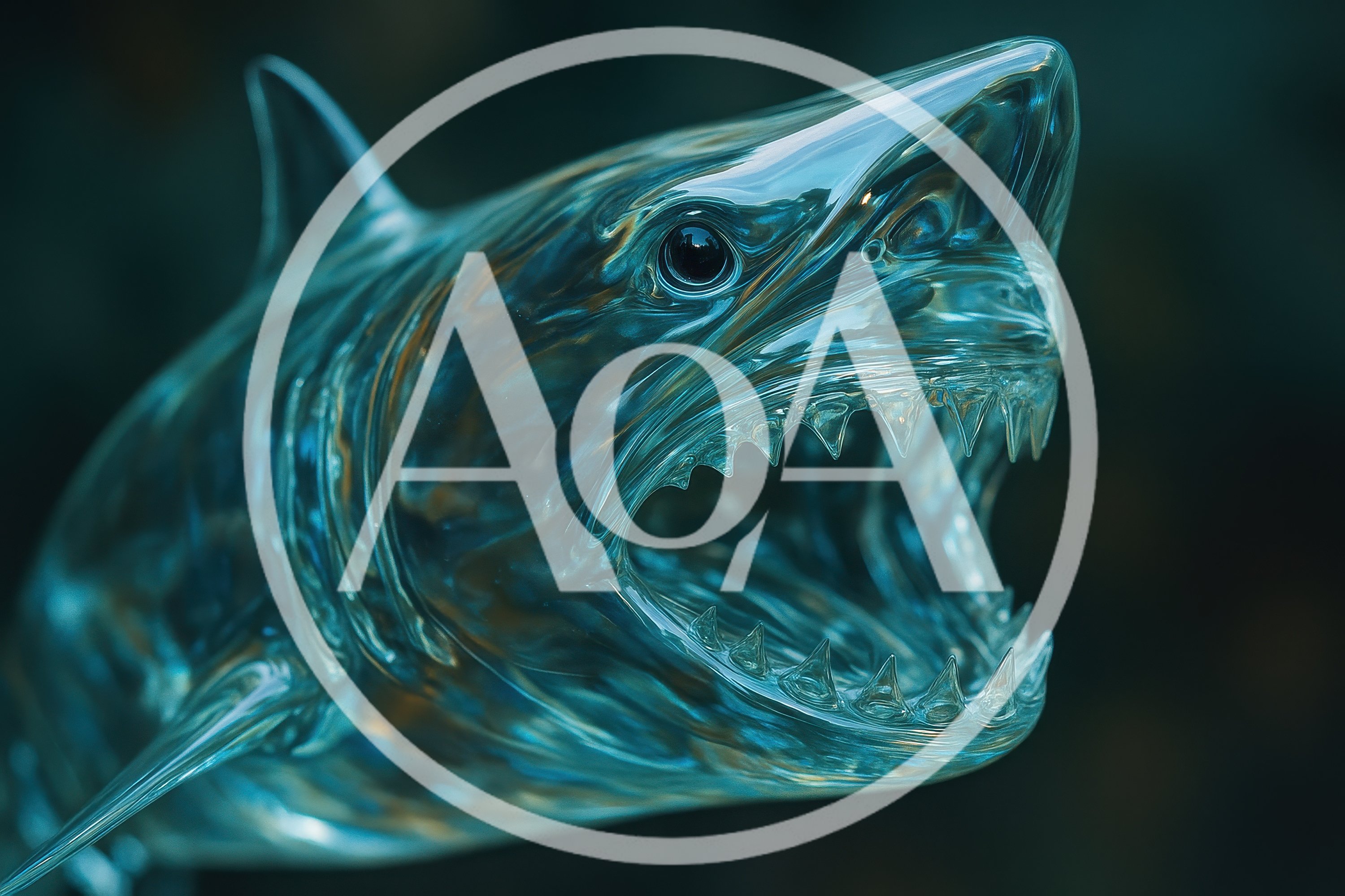 Transparent Glass Shark Sculpture With Open Mouth
