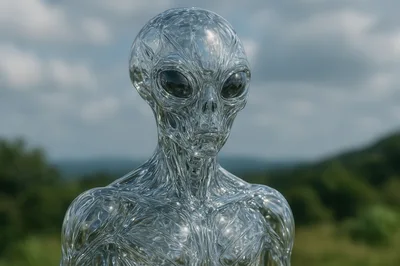 Transparent Crystalline Alien Being Standing Outdoors