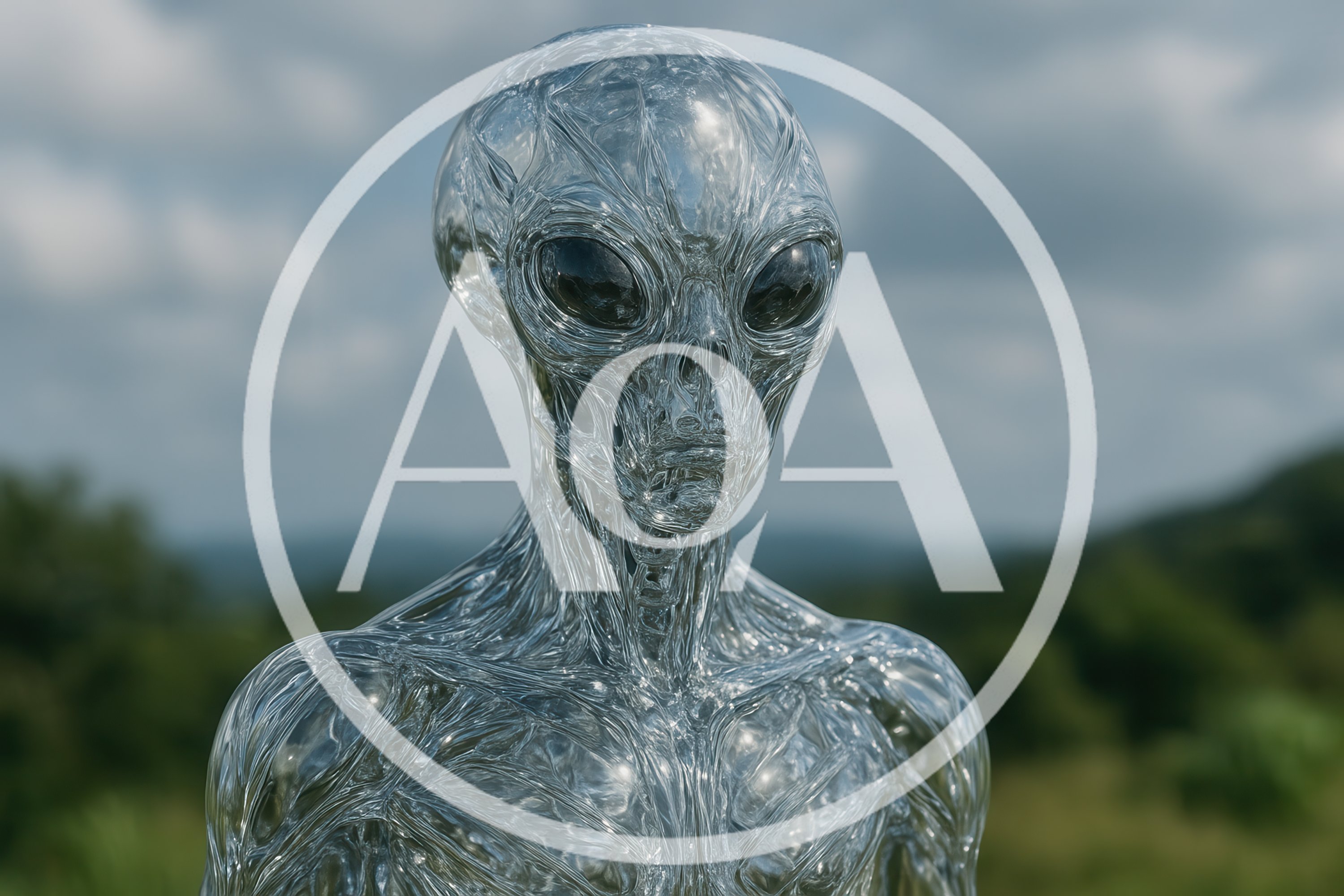 Transparent Crystalline Alien Being Standing Outdoors