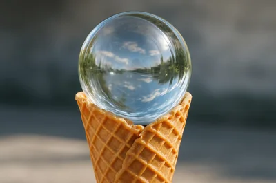 Crystal Ball Resting Inside A Waffle Ice Cream Cone